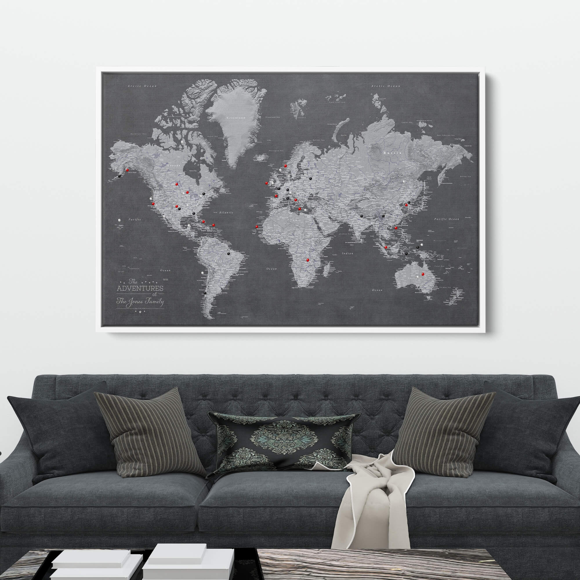 Canvas - Stormy Dreams World Travel Map with pins