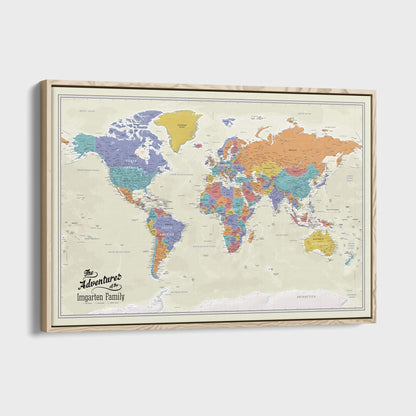 Canvas - Tan Oceans World Travel Map with pins