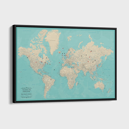 Canvas - Teal Dream World Push Pin Map with Pins