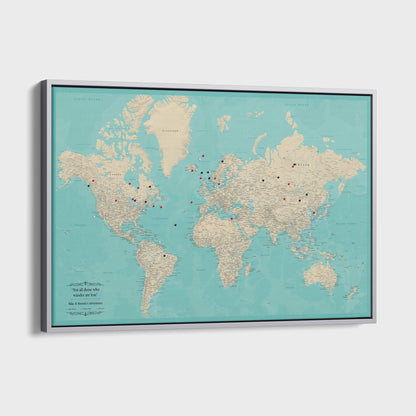 Canvas - Teal Dream World Push Pin Map with Pins