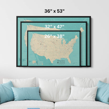 Canvas - Teal Dream USA Push Pin Map with Pins