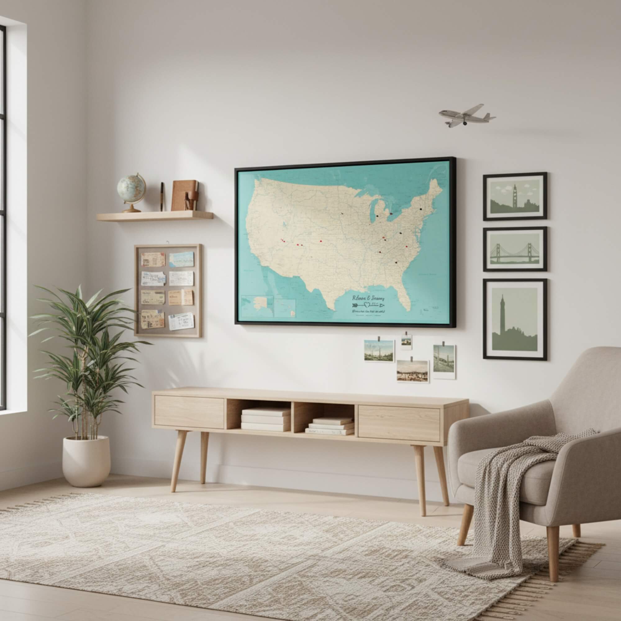 Canvas - Teal Dream USA Push Pin Map with Pins