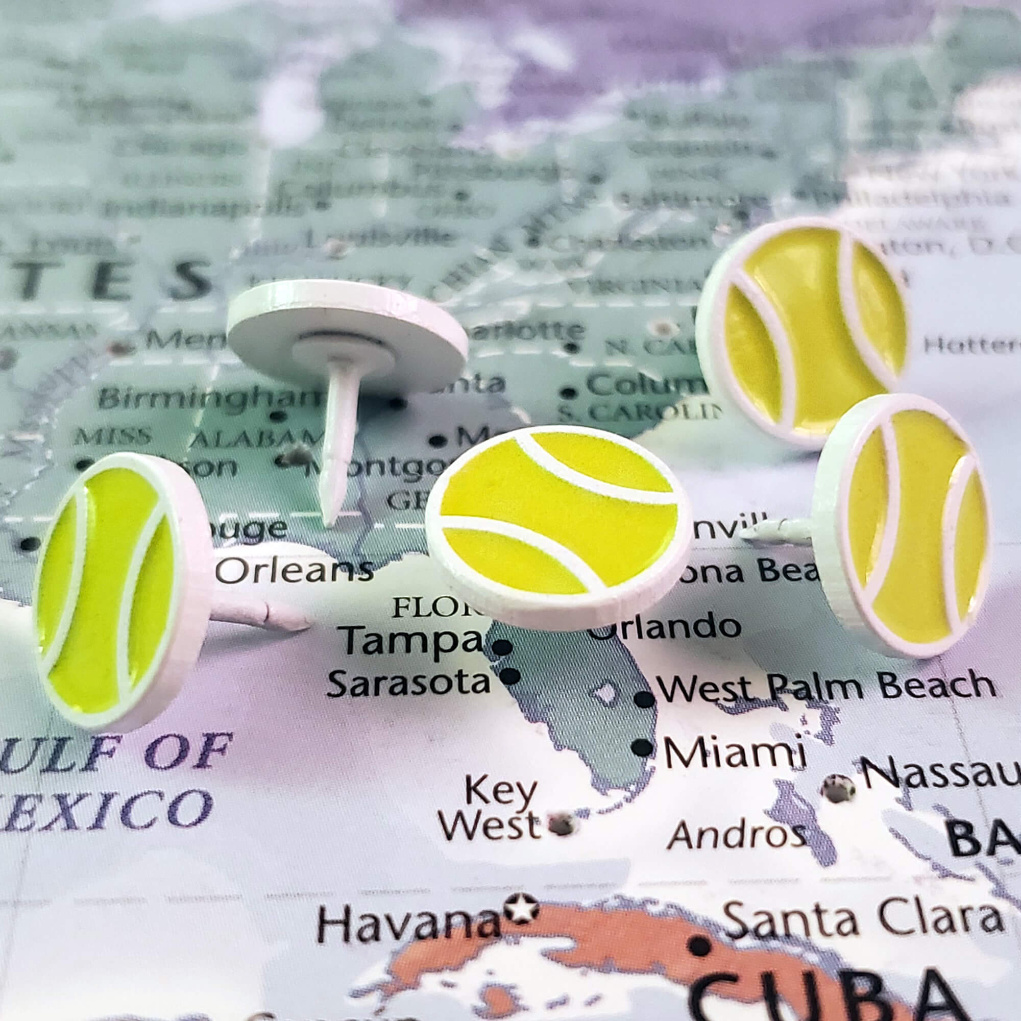 Tennis Ball Push Pins - Yellow Tennis Ball Map Pins