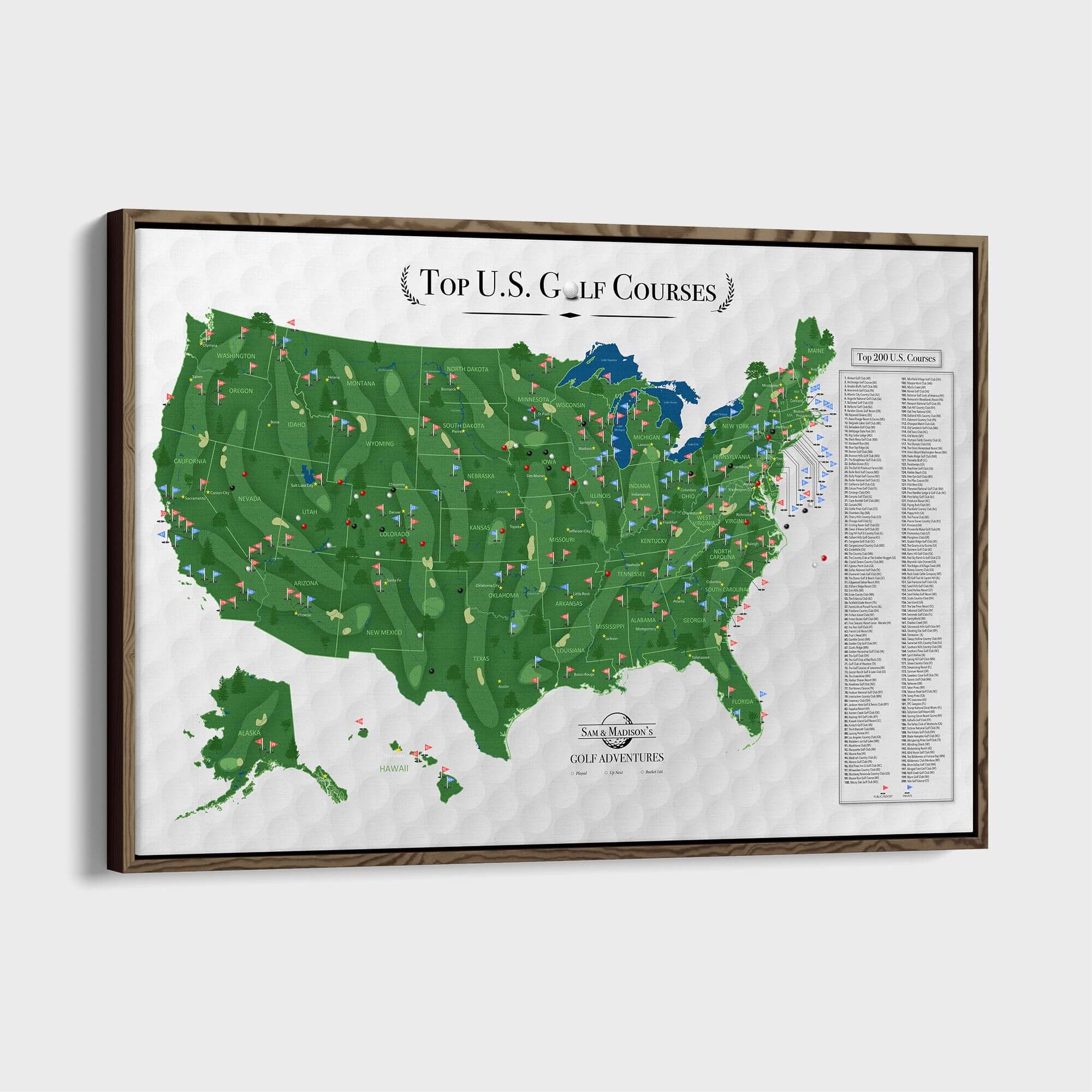 Canvas - Top US Golf Courses Travel Map with Pins