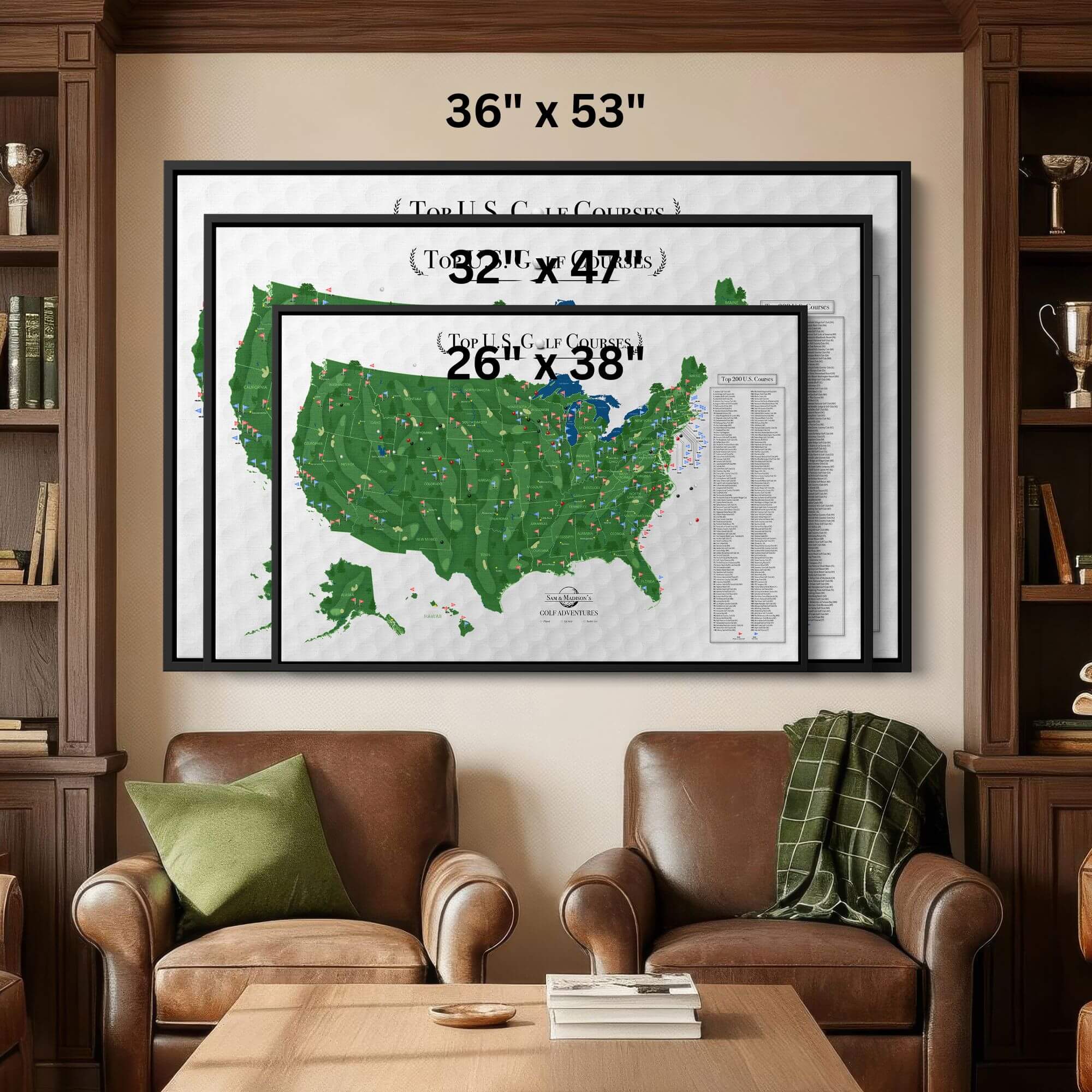 Canvas - Top US Golf Courses Travel Map with Pins