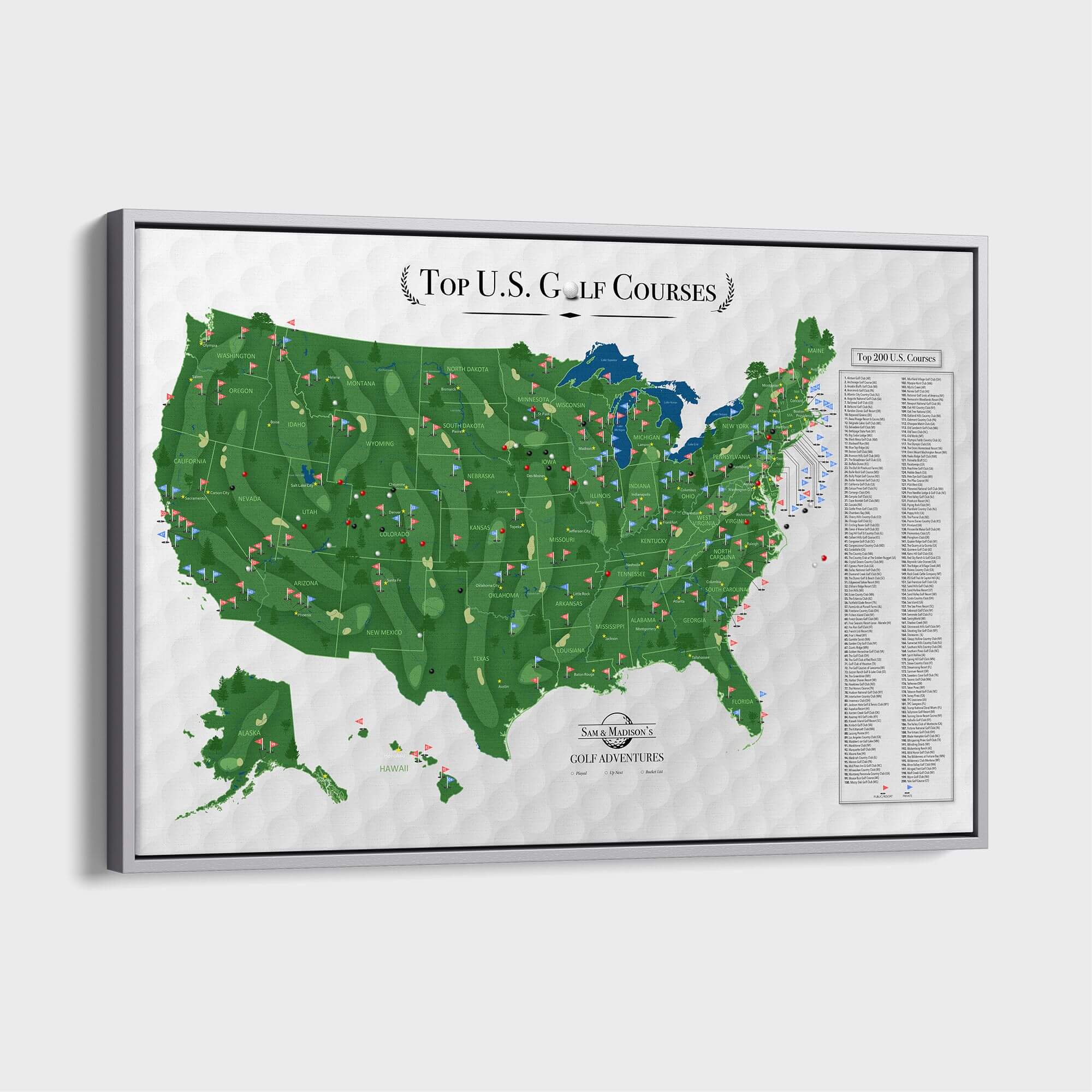 Canvas - Top US Golf Courses Travel Map with Pins