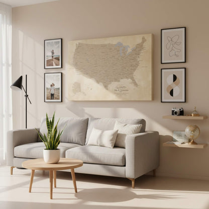 Gallery Wrapped - Vintage USA Push Pin Travel Map with pins