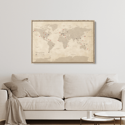 Canvas - Vintage World Push Pin Travel Map with pins
