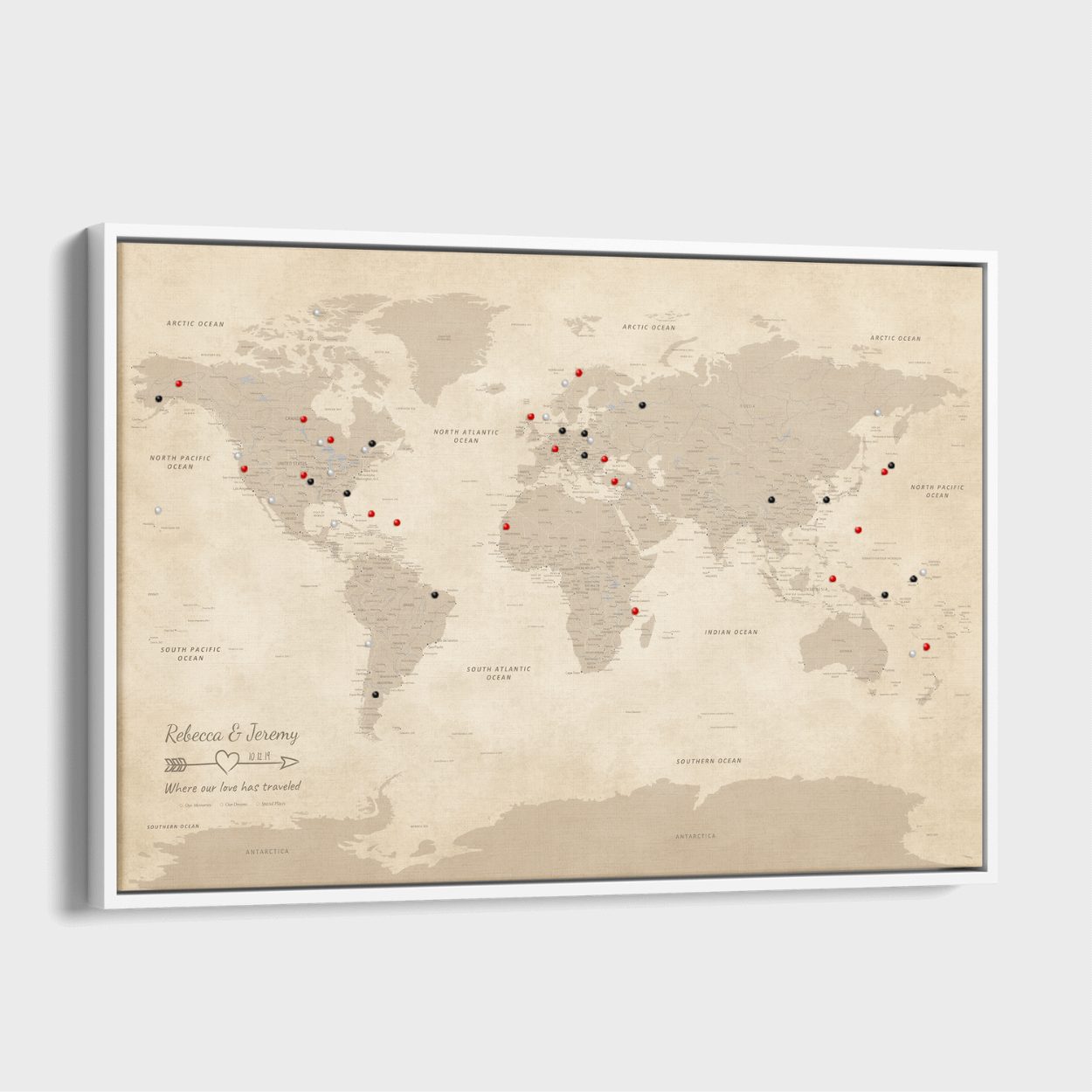Canvas - Vintage World Push Pin Travel Map with pins