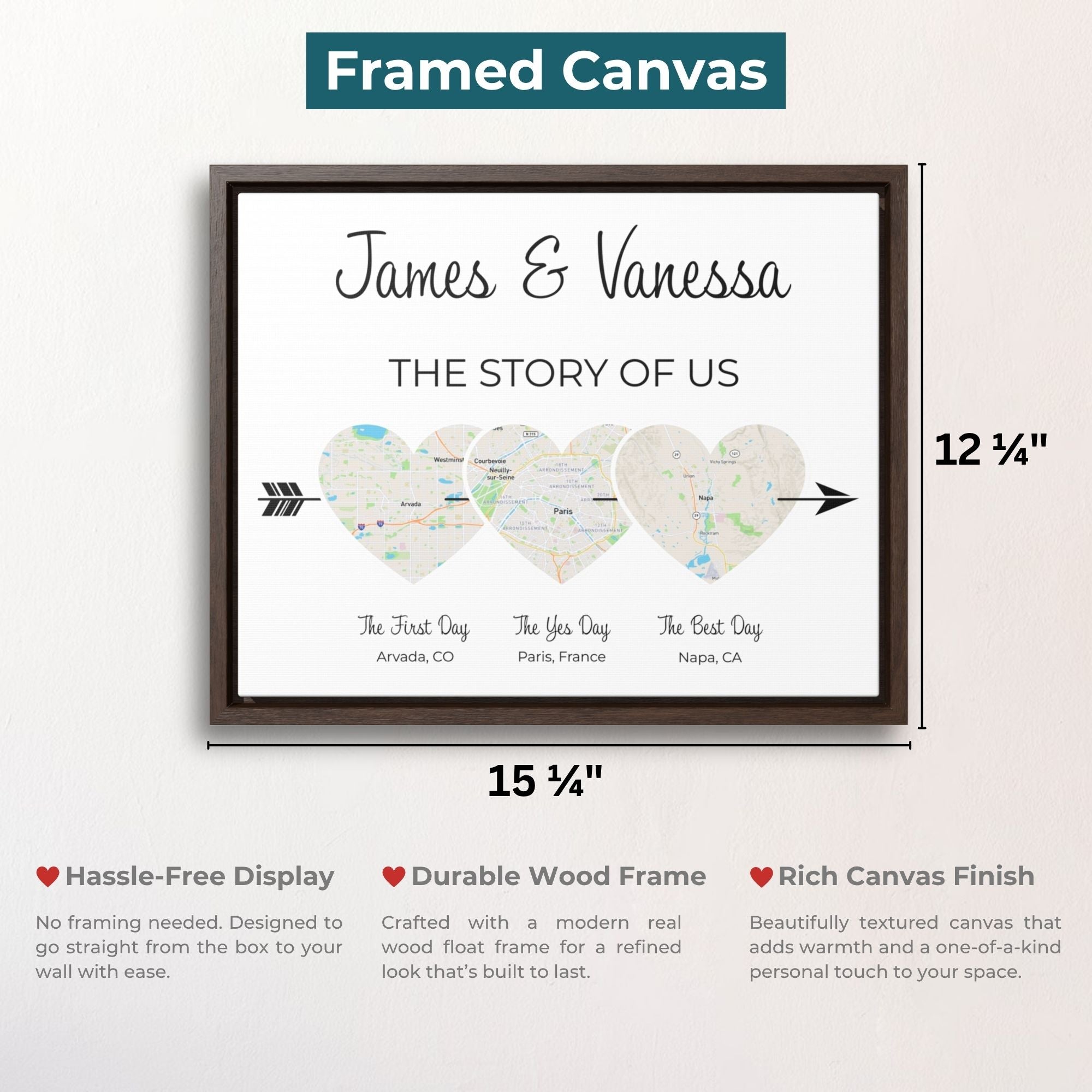 The Story of Us Map | Personalized Relationship Wall Decor | Option 3