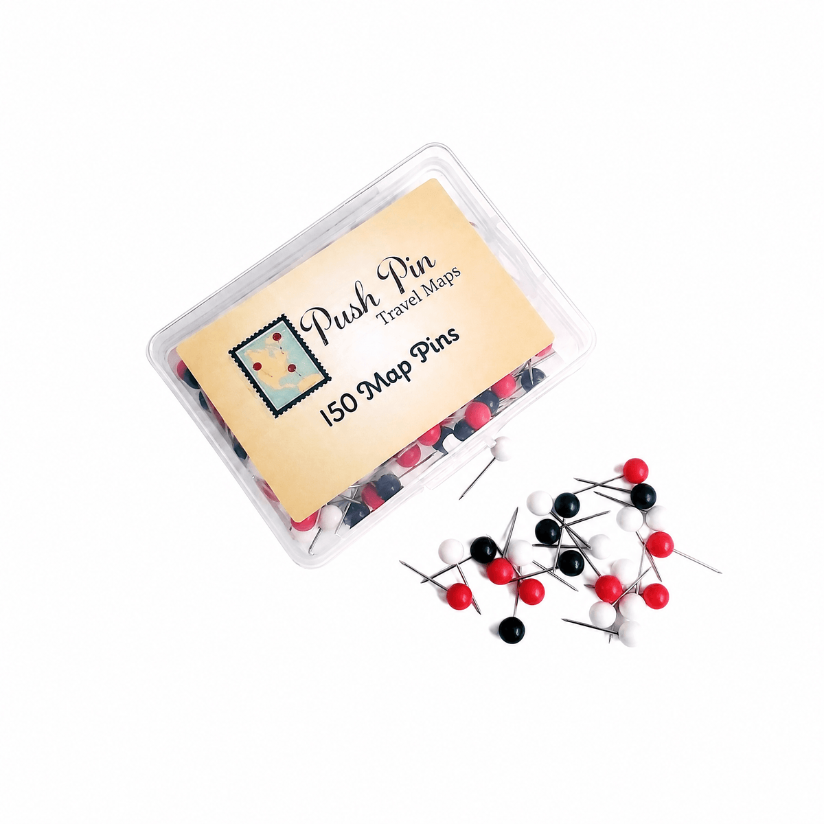 Map Pins in Black, Red, and White - Pack of 150