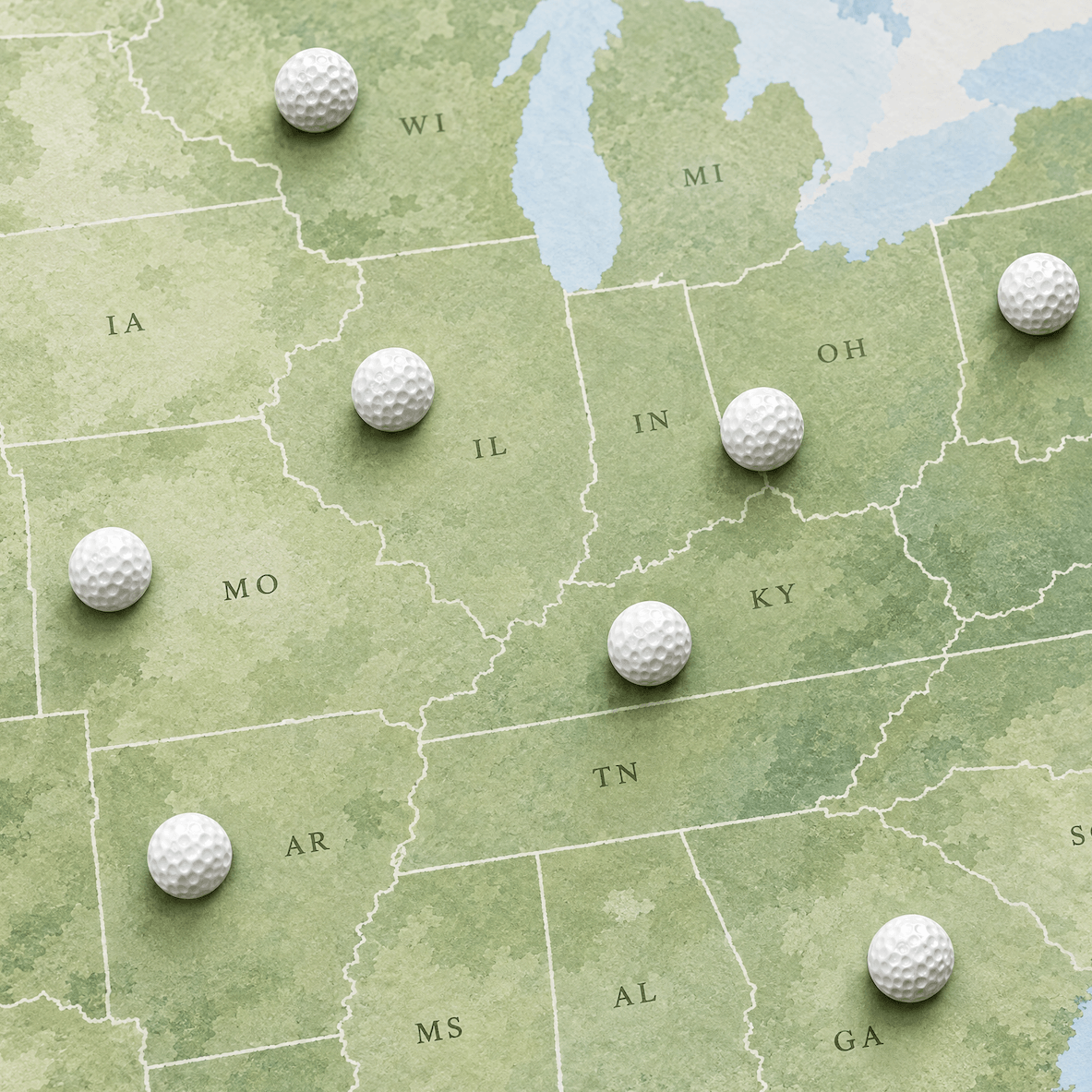 Golf Ball Cast Metal Push Pins - Set of 10 or 50