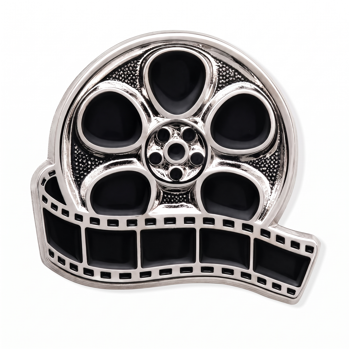 Movie pin - black enamel film reel push pin and lapel pin