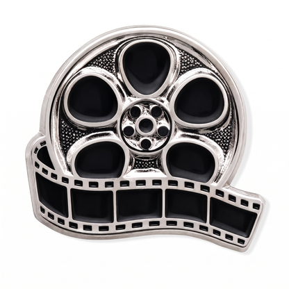 Movie pin - black enamel film reel push pin and lapel pin