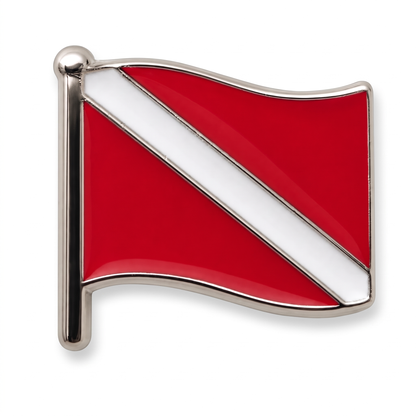Scuba diving pin - red and white diver down flag enamel push pin and lapel pin
