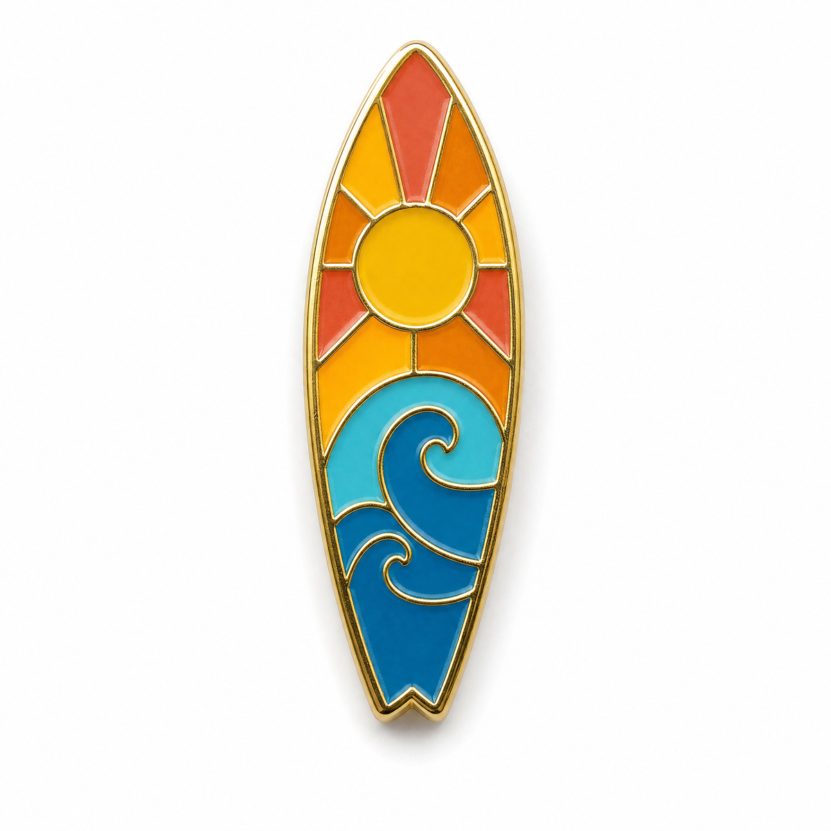 Surfboard enamel pin - sunset and wave soft enamel surfboard push pin and lapel pin