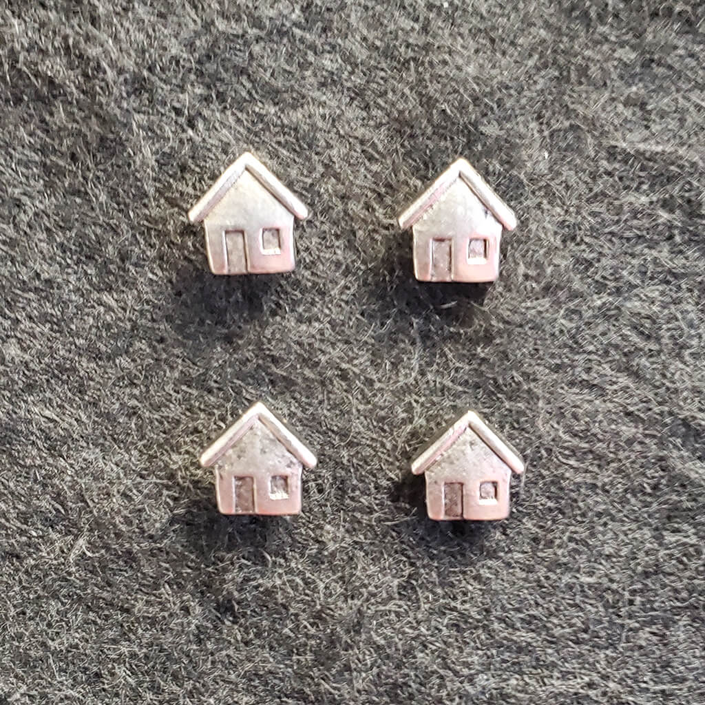 Set of 4 Silver Toned Mini House Shaped Push Pins