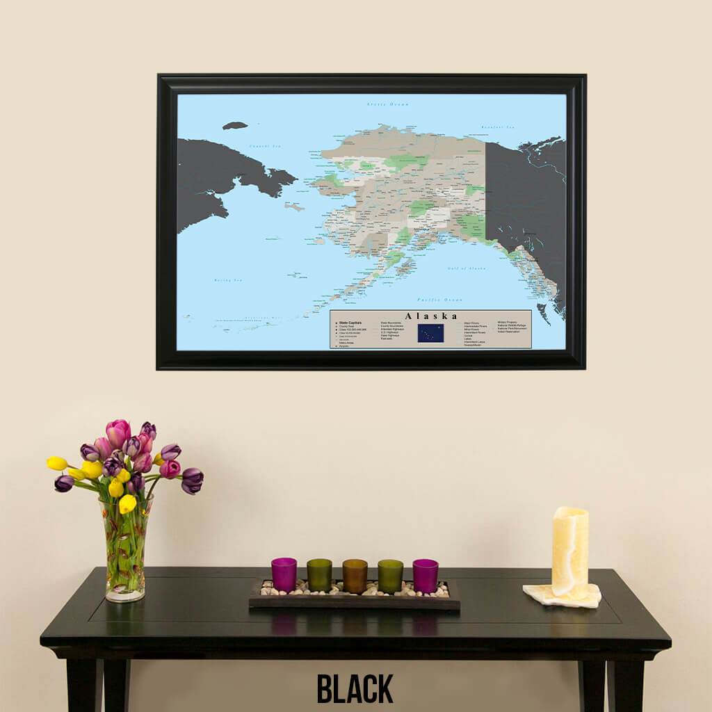 Earth Toned Alaska State Map Black Frame