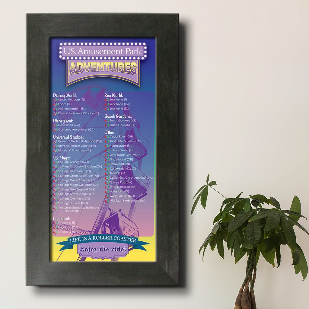 Amusement Parks Bucket List Rustic Black Frame