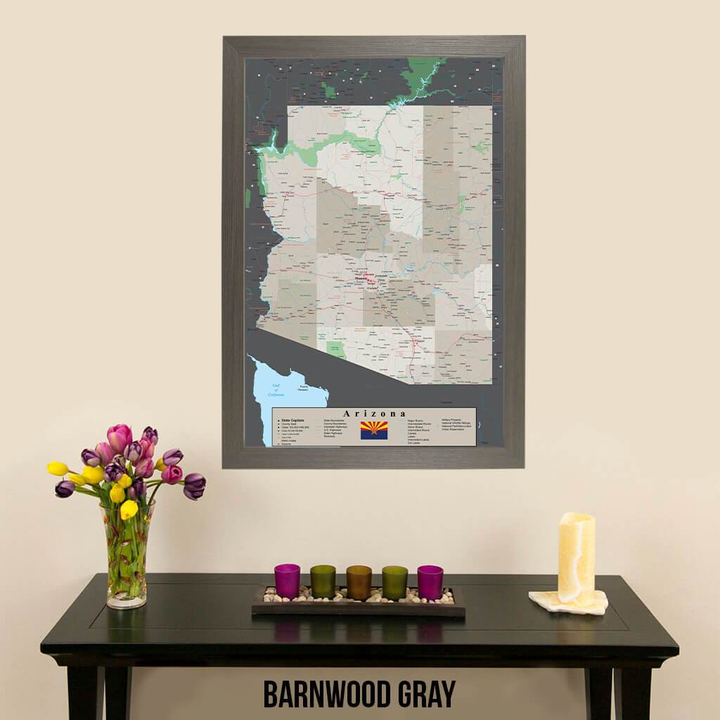 Earth Toned Arizona State Map Barnwood Gray Frame