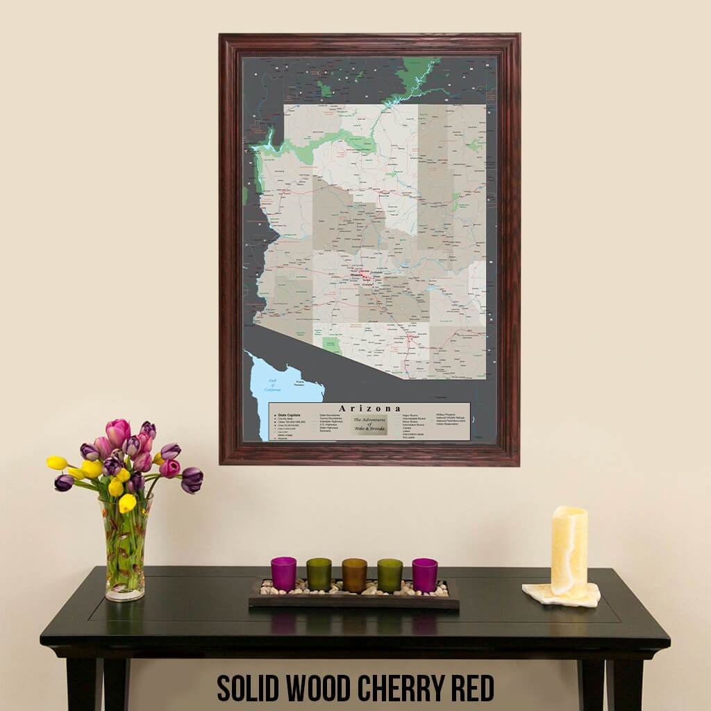 Earth Toned Arizona State Map Solid Wood Cherry Frame
