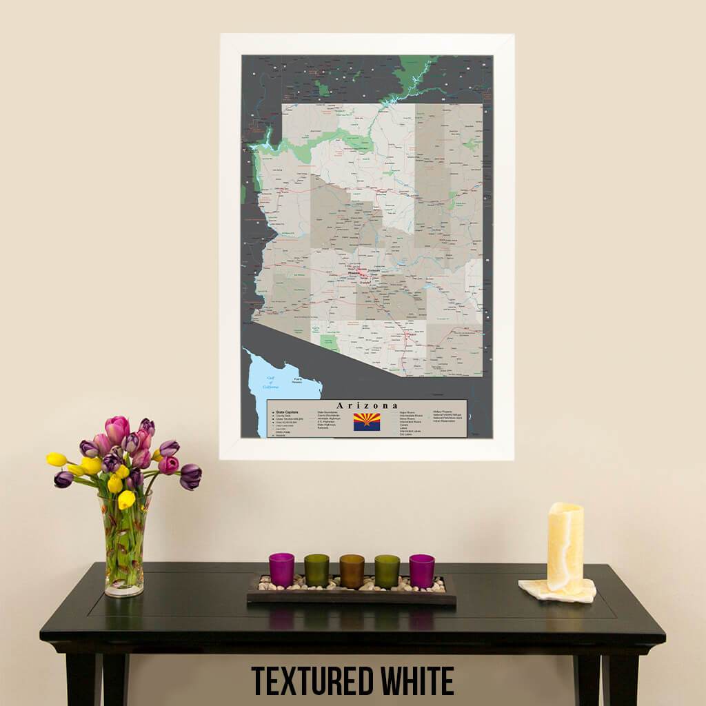 Earth Toned Arizona State Map Textured White Frame