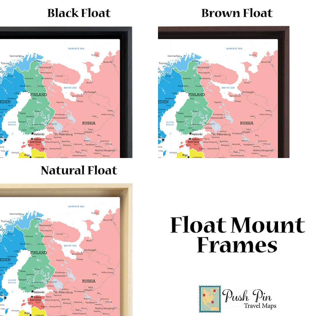 Float Frame Options for Gallery Wrapped Canvas Maps
