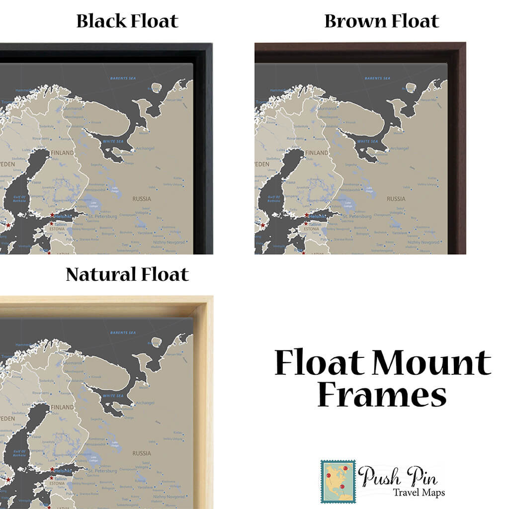 Optional Float Frames for Gallery Wrapped Canvas Maps