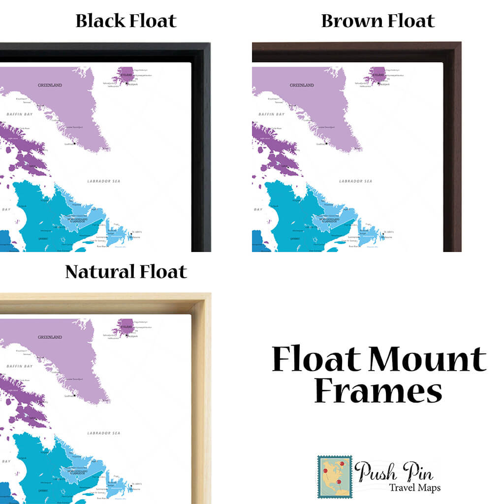 Premium Float Frame Options for Gallery Stretched Canvas Maps