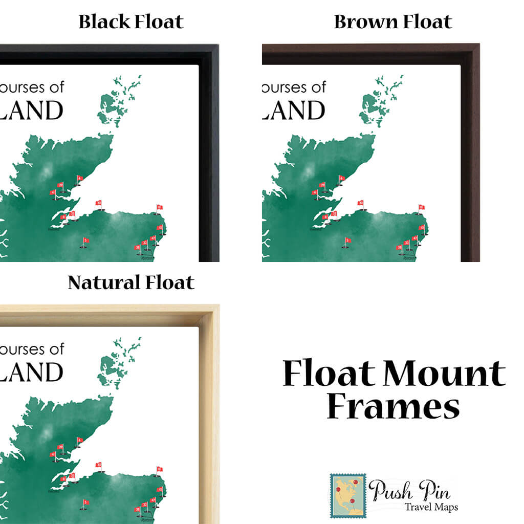 Optional Float Frames Available at Push Pin Travel Maps for Gallery Wrapped Canvas Maps