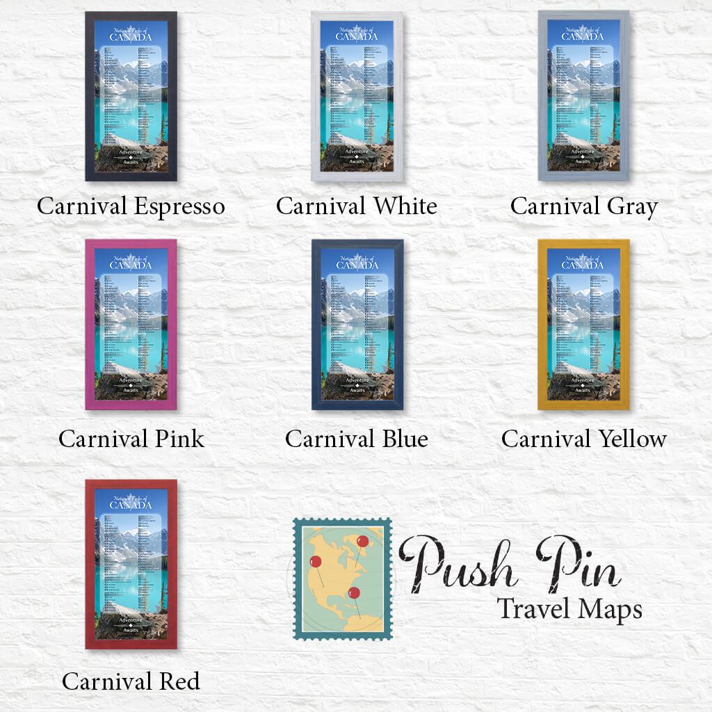 National Parks of Canada Bucket List Tracker Shown in Premium Carnival Frames