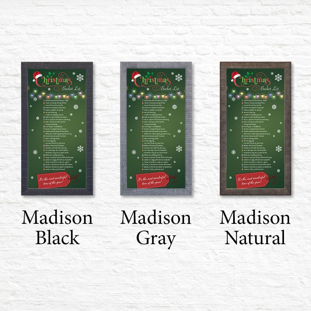 Traditional Christmastime Activity Bucket List Tracker Shown in Premium Madison Frames