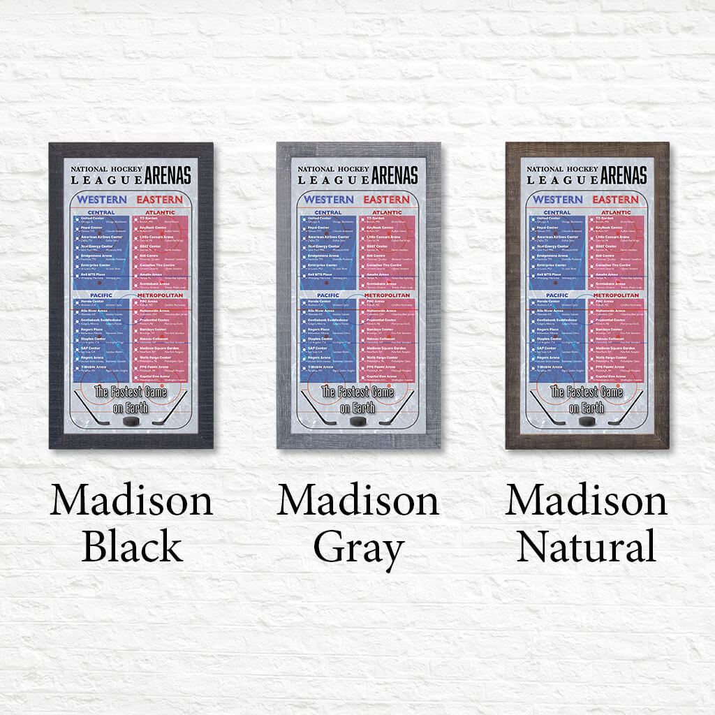 NHL Hockey League Arenas Bucket List Shown in Premium Madison Frames