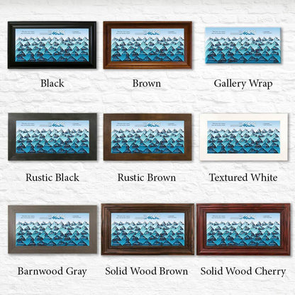 Teal Adirondack 46ers Bucket List Pinboard Shown in Standard Frames