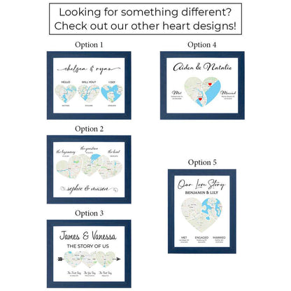 Canvas Map Art Heart Shaped Map Layout Options