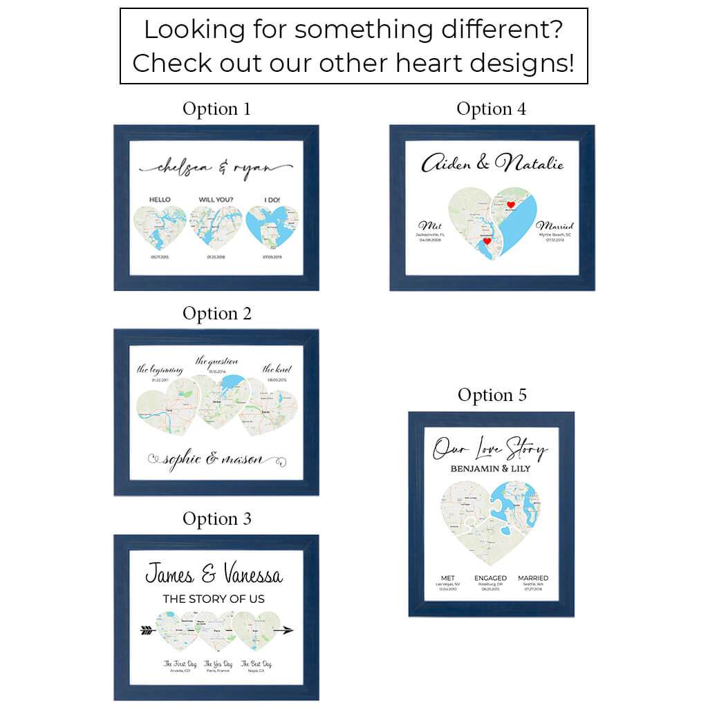 Canvas Map Print Heart Themed Art Layout Options