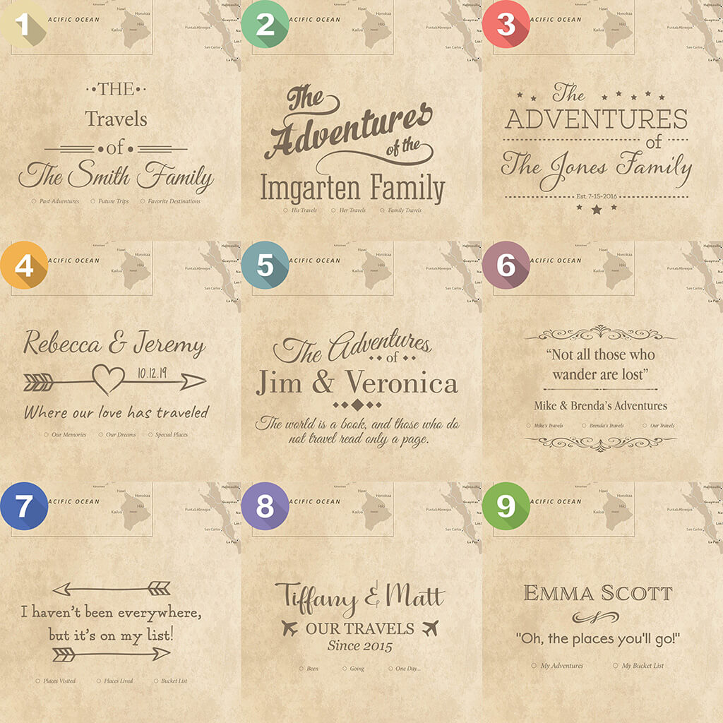 Personalization Location and Layout on Vintage North America Gallery Wrapped Travel Map