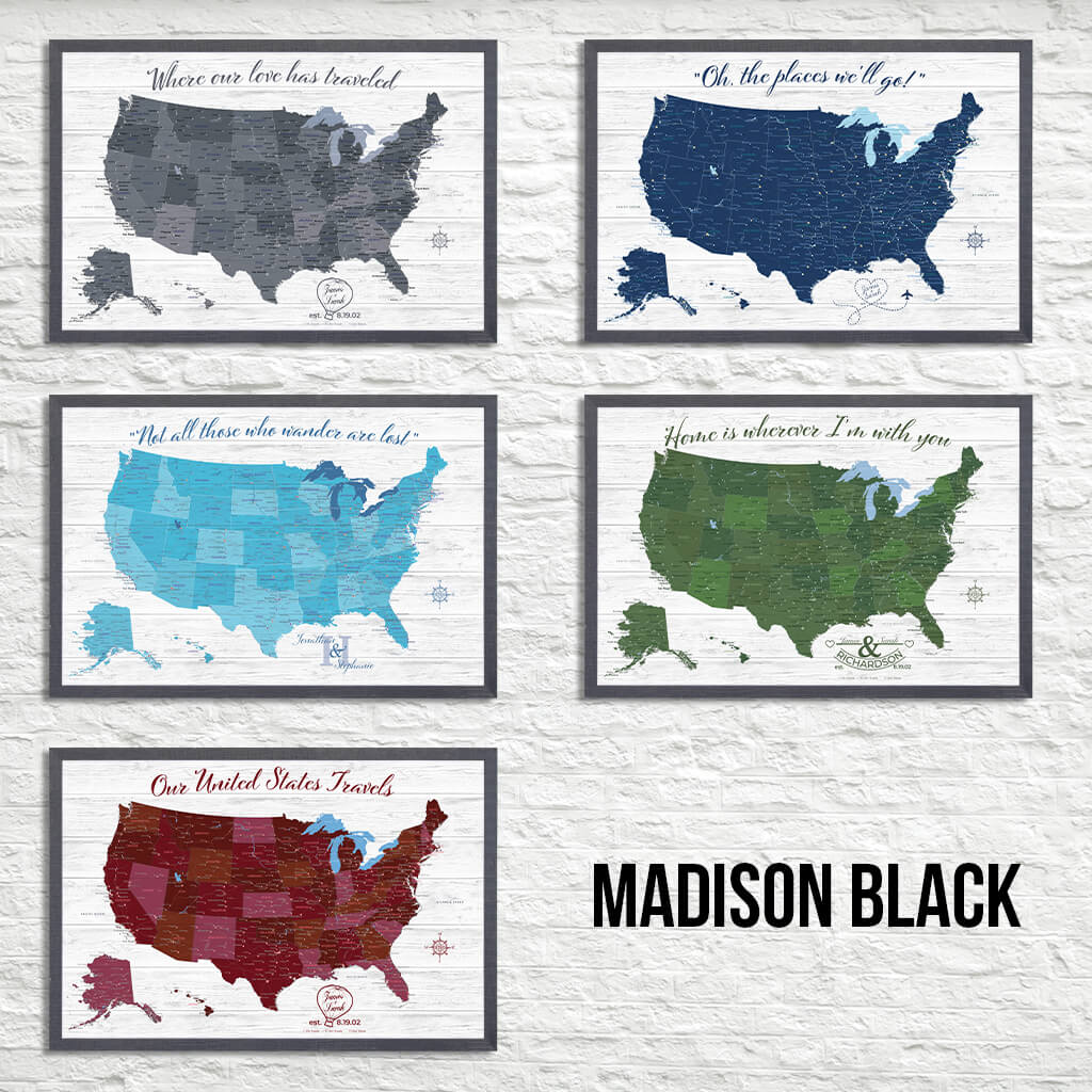 Anniversary Canvas Maps in Premium Madison Black Frame