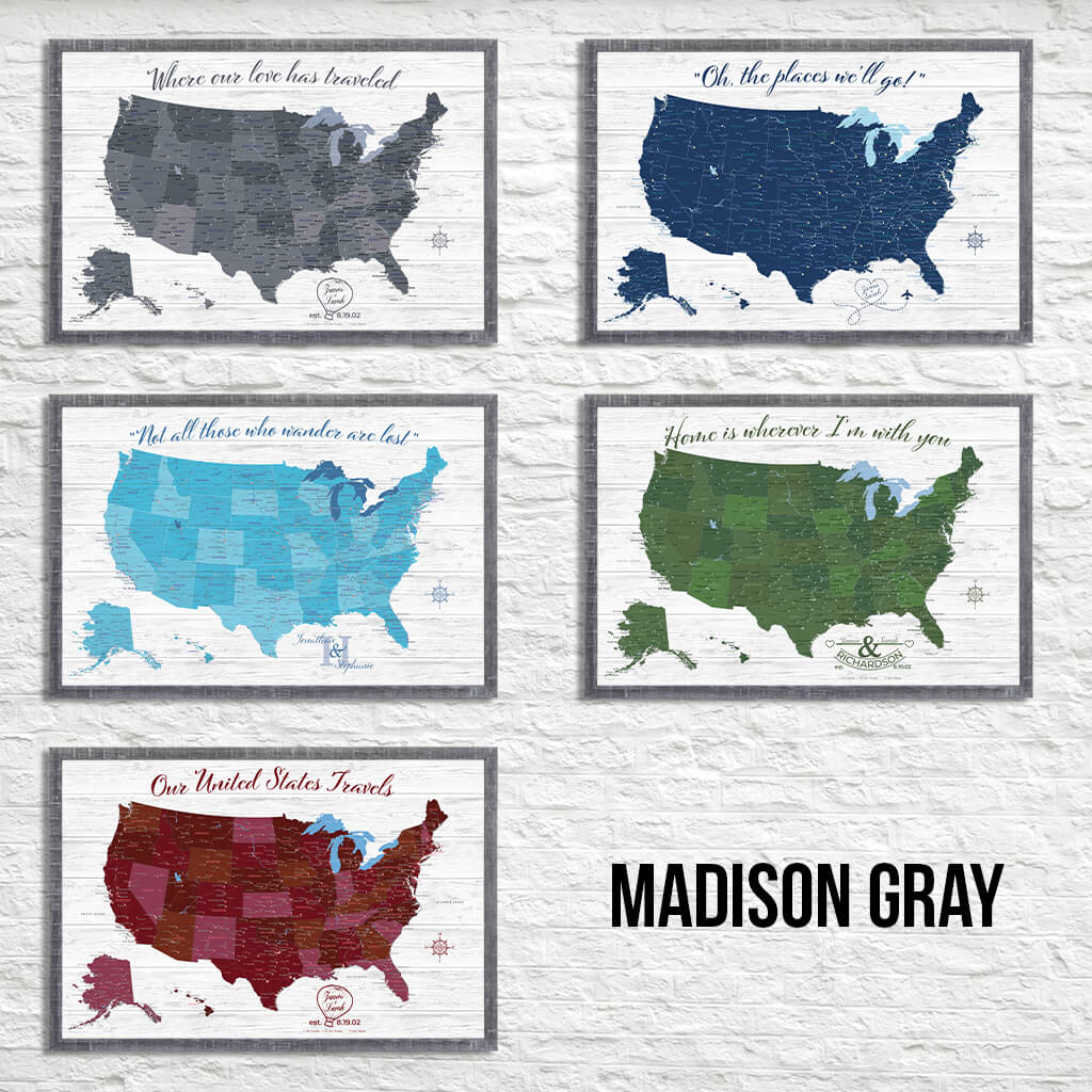 Anniversary Canvas Maps in Premium Madison Gray Frame