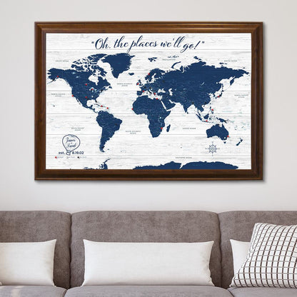 Dark Blue Anniversary Map in Brown Frame