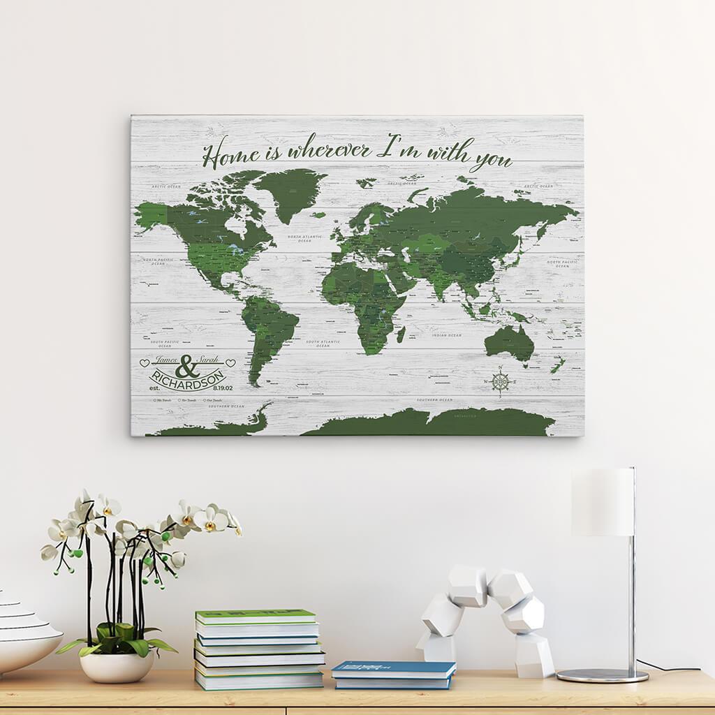 Canvas Anniversary Travel Map | Gallery-Style Canvas Map - Push Pin ...