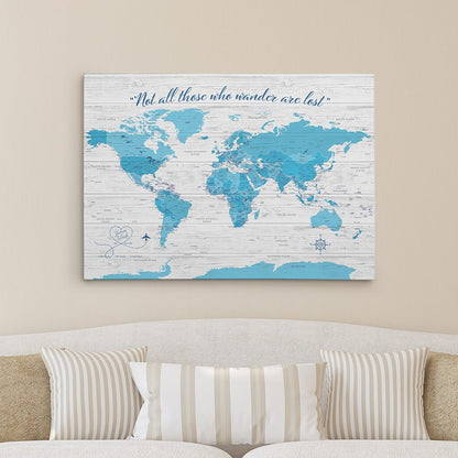 Light Blue Gallery Wrapped Anniversary Push Pin Map