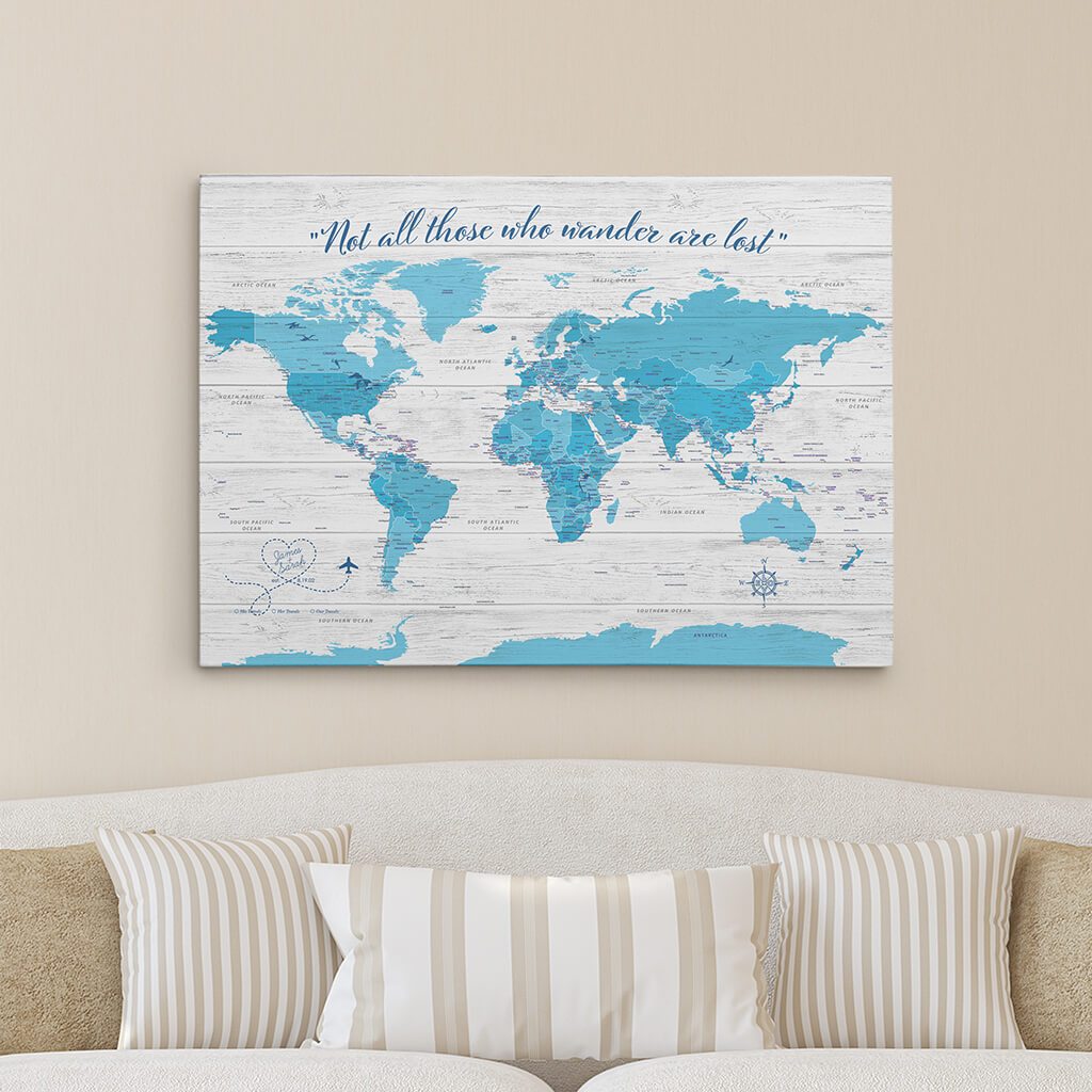 Light Blue Gallery Wrapped Anniversary Push Pin Map
