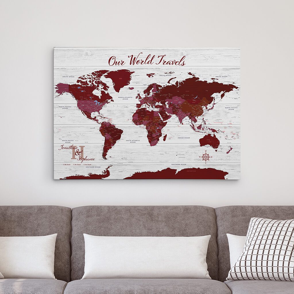 Red Gallery Wrapped Anniversary Push Pin Map with Personalization