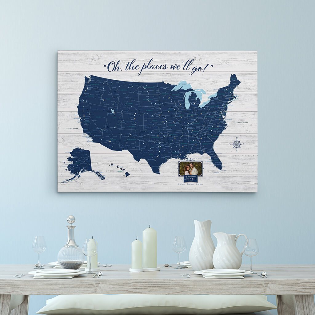 Gallery Wrapped - Anniversary USA Push Pin Travel Map - Multiple Color Schemes