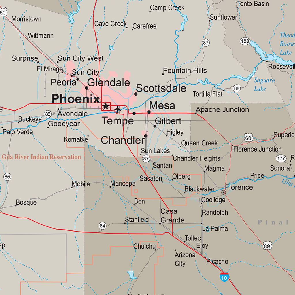 Earth Toned Arizona State Map closeup