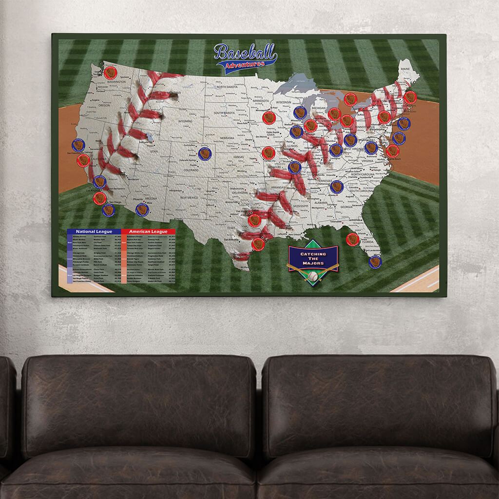 30x45 Gallery Wrapped Canvas Baseball Adventures Travelers Map