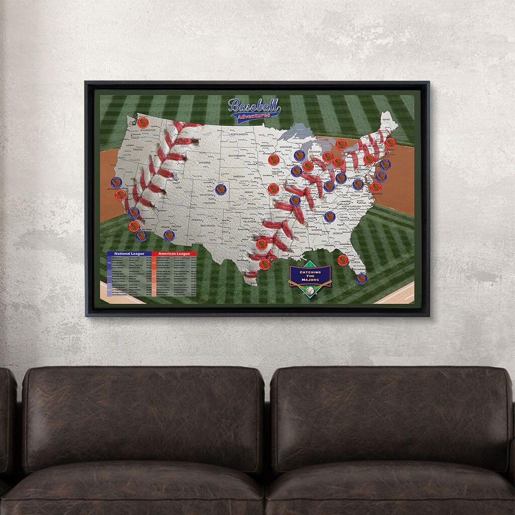 Black Float Frame - 24x36 Gallery Wrapped Canvas Baseball Adventures Stadium Map