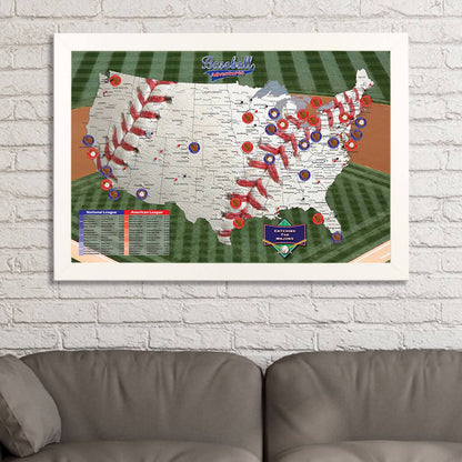 Baseball Adventures Push Pin Travel Map with Pins