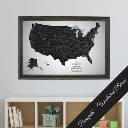 Black Ice USA Canvas Push Pin Map Brimfield Weathered Black Frame